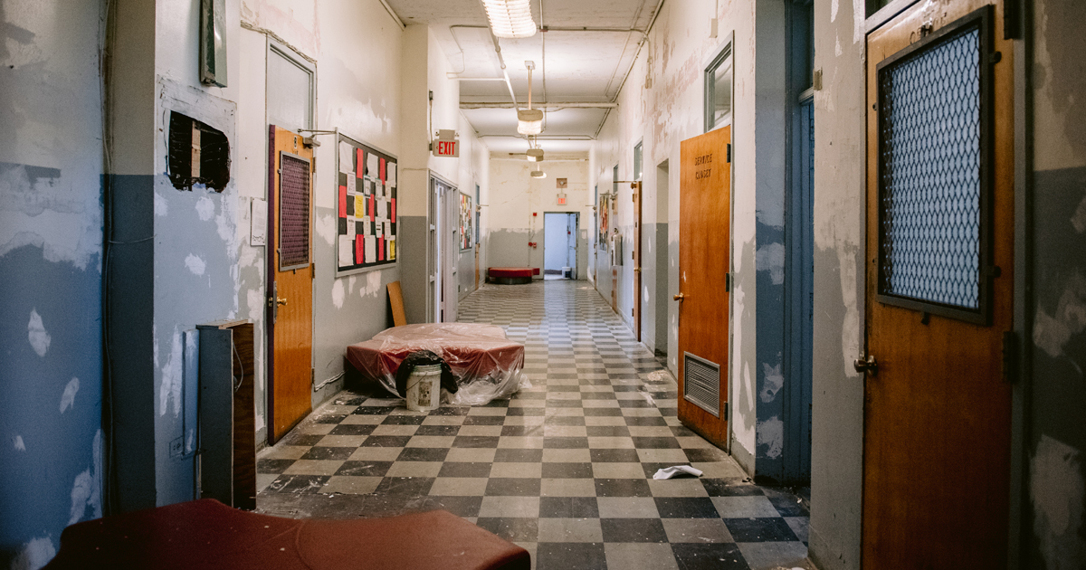 abandoned school hallway with garbage yonkers NY by Heather Liebensohn of Zen Mantis dot com
